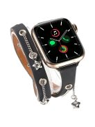 For Apple Watch Series 10 42mm / 9 8 7 41mm / SE (2023) SE (2022) SE 6 5 4 40mm / 3 2 1 38mm Star Chain Canvas Leather Watch Band - Black