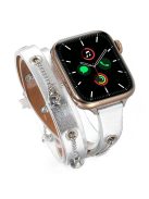 For Apple Watch Series 10 42mm / 9 8 7 41mm / SE (2023) SE (2022) SE 6 5 4 40mm / 3 2 1 38mm Star Chain Canvas Leather Watch Band - Silver