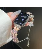 For Apple Watch Series 10 42mm / 9 8 7 41mm / SE (2023) SE (2022) SE 6 5 4 40mm / 3 2 1 38mm Strap Jewelry Bracelet - Pink Diamond+Pink Pearl / Elastic