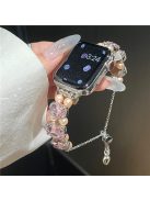 For Apple Watch Series 10 42mm / 9 8 7 41mm / SE (2023) SE (2022) SE 6 5 4 40mm / 3 2 1 38mm Strap Jewelry Bracelet - Pink Diamond+Pink Pearl / Sliding