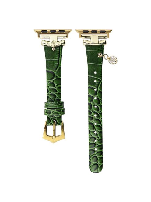 For Apple Watch Series 10 42mm / 9 8 7 41mm / SE (2023) SE (2022) SE 6 5 4 40mm / 3 2 1 38mm Strap with Saturn Pendant - Green+Gold Buckle