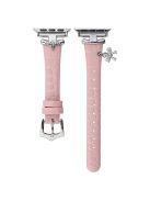 For Apple Watch Series 10 42mm / 9 8 7 41mm / SE (2023) SE (2022) SE 6 5 4 40mm / 3 2 1 38mm Strap with Saturn Pendant - Pink+Silver Buckle