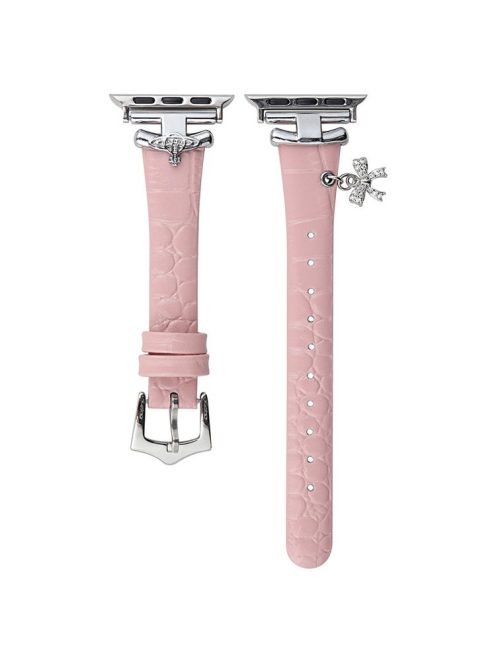 For Apple Watch Series 10 42mm / 9 8 7 41mm / SE (2023) SE (2022) SE 6 5 4 40mm / 3 2 1 38mm Strap with Saturn Pendant - Pink+Silver Buckle