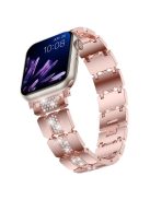 For Apple Watch Series 10 42mm / 9 8 7 41mm / SE (2023) SE (2022) SE 6 5 4 40mm / 3 2 1 38mm Stylish Rhinestones Decor Zinc Alloy Watch Band - Pink