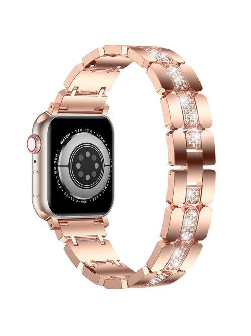 For Apple Watch Series 10 42mm / 9 8 7 41mm / SE (2023) SE (2022) SE 6 5 4 40mm / 3 2 1 38mm Stylish Rhinestones Decor Zinc Alloy Watch Band - Rose Gold