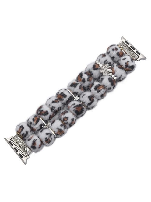 For Apple Watch Series 10 42mm / 9 8 7 41mm / SE (2023) SE (2022) SE 6 5 4 40mm / 3 2 1 38mm Watch Band Beaded Strap - White Leopard