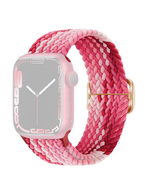 For Apple Watch Series 10 42mm / 9 8 7 41mm / SE (2023) SE (2022) SE 6 5 4 40mm / 3 2 1 38mm Watch Band Braided Nylon Strap - Strawberry Red