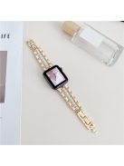 For Apple Watch Series 10 42mm / 9 8 7 41mm / SE (2023) SE (2022) SE 6 5 4 40mm / 3 2 1 38mm Watch Band Metal Chain Pearl Strap - White+Gold