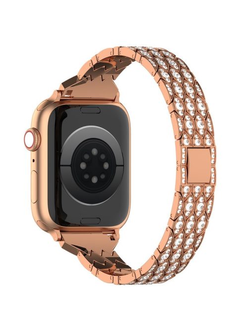 For Apple Watch Series 10 42mm / 9 8 7 41mm / SE (2023) SE (2022) SE 6 5 4 40mm / 3 2 1 38mm Watch Band Metal Strap Rhinestone - Rose Gold