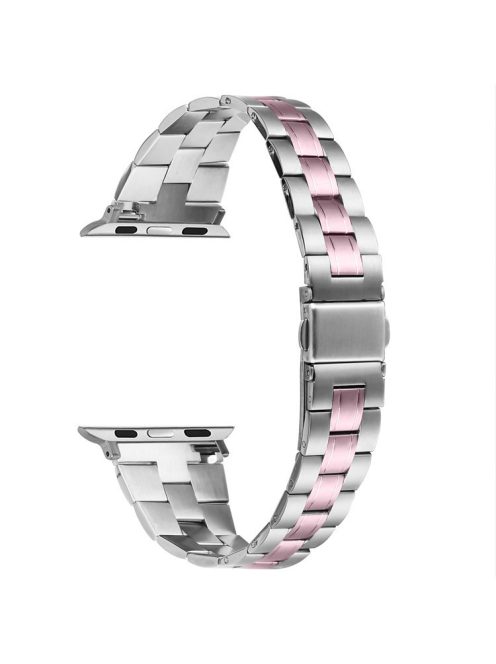 For Apple Watch Series 10 42mm / 9 8 7 41mm / SE (2023) SE (2022) SE 6 5 4 40mm / 3 2 1 38mm Watch Band Stainless Steel - Silver+Rose Pink