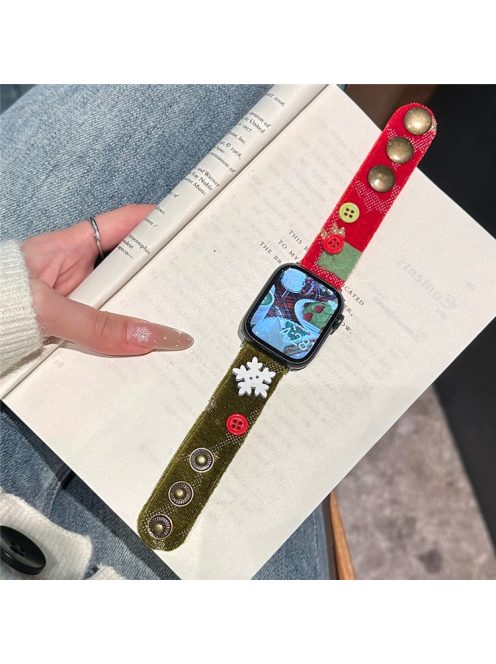 For Apple Watch Series 10 42mm / 9 8 7 41mm / SE (2023) SE (2022) SE 6 5 4 40mm / 3 2 1 38mm Watch Band with 3 Buckles - Red+Green