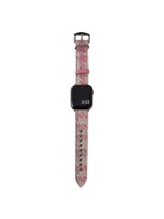   For Apple Watch Series 10 42mm / 9 8 7 41mm / SE (2023) SE (2022) SE 6 5 4 40mm / 3 2 1 38mm Watch Band Woolen+Leather Strap - Pink+White