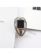 For Apple Watch Series 10 42mm / 9 8 7 41mm / SE (2023) SE (2022) SE 6 5 4 40mm / 3 2 1 38mm Watch Strap Braid+Alloy Strap - Leopard Rose Gold Beads