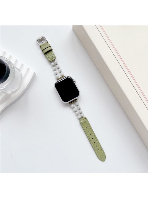 For Apple Watch Series 10 42mm / 9 8 7 41mm / SE (2023) SE (2022) SE 6 5 4 40mm / 3 2 1 38mm Watch Strap Jade Bead Band - Green