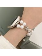 For Apple Watch Series 10 42mm / 9 8 7 41mm / SE (2023) SE (2022) SE 6 5 4 40mm / 3 2 1 38mm Watch Strap Pearls Bracelet - Bowknot / White