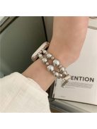 For Apple Watch Series 10 42mm / 9 8 7 41mm / SE (2023) SE (2022) SE 6 5 4 40mm / 3 2 1 38mm Watch Strap Pearls Bracelet - Two Rows / Grey