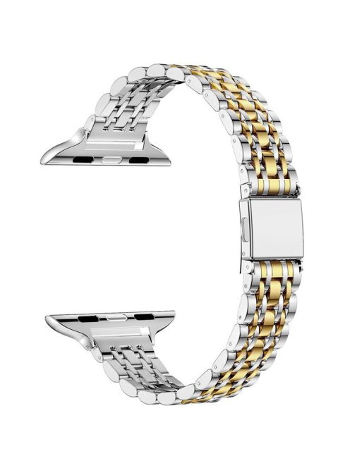 For Apple Watch Series 10 42mm / 9 8 7 41mm / SE (2023) SE (2022) SE 6 5 4 40mm / 3 2 1 38mm Watch Strap Stainless Steel Band - Silver+Gold