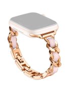 For Apple Watch Series 10 42mm / 9 8 7 41mm / SE (2023) SE (2022) SE 6 5 4 40mm / 3 2 1 38mm Watch Strap Zinc Alloy+Leather Wrist Band - Rose Gold+Pink