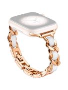 For Apple Watch Series 10 42mm / 9 8 7 41mm / SE (2023) SE (2022) SE 6 5 4 40mm / 3 2 1 38mm Watch Strap Zinc Alloy+Leather Wrist Band - Rose Gold+White