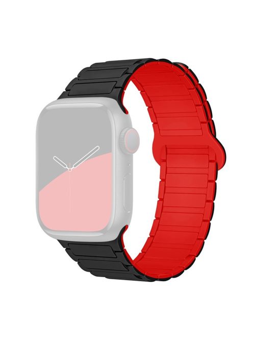 For Apple Watch Series 10 42mm / 9 8 7 41mm / SE (2023) SE (2022) SE 6 5 4 40mm / 3 2 1 38mm Watchband Soft Silicone Magnetic Strap - Black / Red