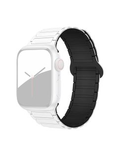   For Apple Watch Series 10 42mm / 9 8 7 41mm / SE (2023) SE (2022) SE 6 5 4 40mm / 3 2 1 38mm Watchband Soft Silicone Magnetic Strap - White / Black