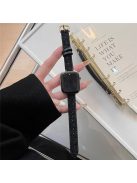 For Apple Watch Series 10 42mm / 9 8 7 41mm / SE (2023) SE (2022) SE 6 5 4 40mm / 3 2 1 38mm Woolen+Leather Watch Band - Black+Gold Buckle