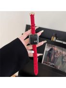 For Apple Watch Series 10 42mm / 9 8 7 41mm / SE (2023) SE (2022) SE 6 5 4 40mm / 3 2 1 38mm Woolen+Leather Watch Band - Red+Gold Buckle