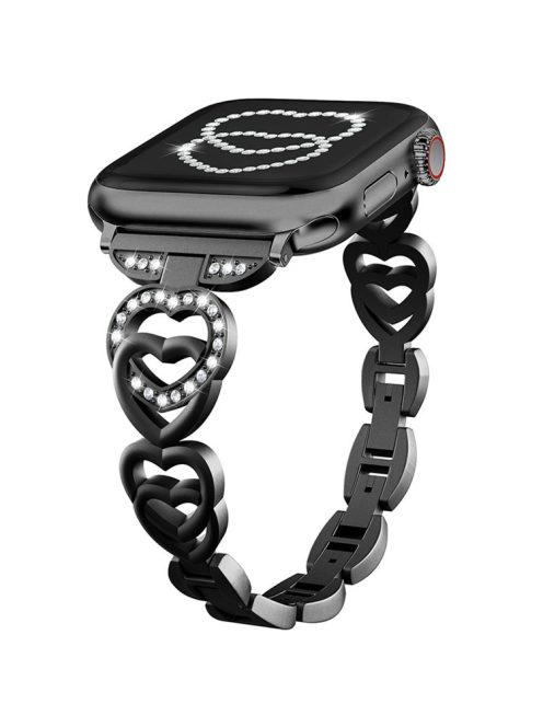 For Apple Watch Series 10 42mm / 9 8 7 41mm / SE (2023) SE (2022) SE 6 5 4 40mm / 3 2 1 38mm Zinc Alloy Band Love Heart Design Watch Strap - Black