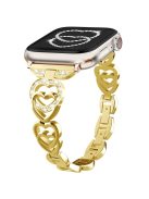 For Apple Watch Series 10 42mm / 9 8 7 41mm / SE (2023) SE (2022) SE 6 5 4 40mm / 3 2 1 38mm Zinc Alloy Band Love Heart Design Watch Strap - Gold