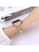 For Apple Watch Series 10 42mm / 9 8 7 41mm / SE (2023) SE (2022) SE 6 5 4 40mm / 3 2 1 38mm Zinc Alloy Band Love Heart Design Watch Strap - Gold