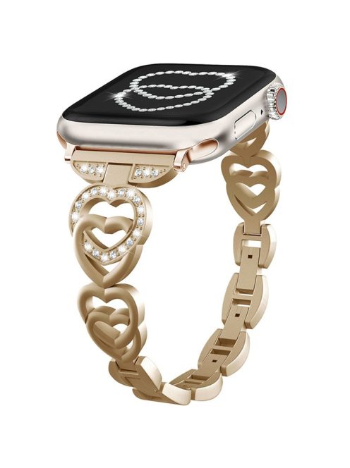 For Apple Watch Series 10 42mm / 9 8 7 41mm / SE (2023) SE (2022) SE 6 5 4 40mm / 3 2 1 38mm Zinc Alloy Band Love Heart Design Watch Strap - Vintage Gold