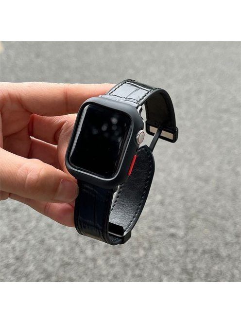 For Apple Watch Series 10 46mm / Ultra 2 / Ultra 49mm / 9 8 7 45mm / SE (2023) SE (2022) SE 6 5 4 44mm / 3 2 1 42mm Genuine Leather Watch Strap - Black