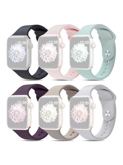 For Apple Watch Series 10 46mm / Ultra 2 Ultra 49mm /  Series 9 8 7 45mm / 6 5 4 SE (2023) SE (2022) SE 44mm / 3 2 1 42mm 6pcs AW Silicone Band, Size S / M - Black+Pink+Cyan+Violet+Dark Grey+Light Grey