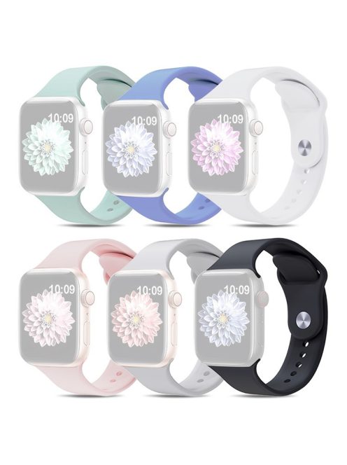 For Apple Watch Series 10 46mm / Ultra 2 Ultra 49mm /  Series 9 8 7 45mm / 6 5 4 SE (2023) SE (2022) SE 44mm / 3 2 1 42mm 6pcs AW Silicone Band, Size S / M - Cyan+Lavender+White+Pink+Light Grey+Black