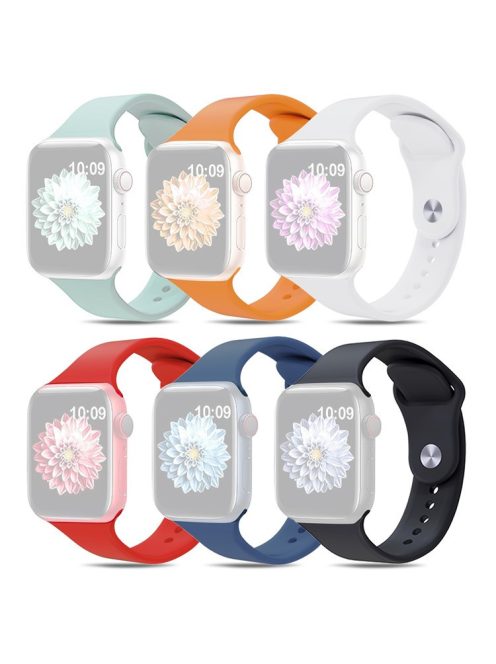 For Apple Watch Series 10 46mm / Ultra 2 Ultra 49mm /  Series 9 8 7 45mm / 6 5 4 SE (2023) SE (2022) SE 44mm / 3 2 1 42mm 6pcs AW Silicone Band, Size S / M - Cyan+Orange+White+Red+Blue+Black