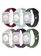 For Apple Watch Series 10 46mm / Ultra 2 Ultra 49mm /  Series 9 8 7 45mm / 6 5 4 SE (2023) SE (2022) SE 44mm / 3 2 1 42mm 6pcs AW Strap, Size S / M - Wine Red+Cyan+Black+Dark Grey+Violet+Army Green