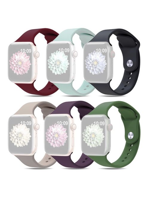 For Apple Watch Series 10 46mm / Ultra 2 Ultra 49mm /  Series 9 8 7 45mm / 6 5 4 SE (2023) SE (2022) SE 44mm / 3 2 1 42mm 6pcs AW Strap, Size S / M - Wine Red+Cyan+Black+Dark Grey+Violet+Army Green