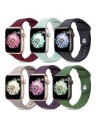 For Apple Watch Series 10 46mm / Ultra 2 Ultra 49mm /  Series 9 8 7 45mm / 6 5 4 SE (2023) SE (2022) SE 44mm / 3 2 1 42mm 6pcs AW Strap, Size S / M - Wine Red+Cyan+Black+Dark Grey+Violet+Army Green