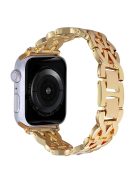 For Apple Watch Series 10 46mm / Ultra 2 Ultra 49mm /  Series 9 8 7 45mm / 6 5 4 SE (2023) SE (2022) SE 44mm / 3 2 1 42mm Alloy Watch Band Double X Rhinestone Strap - Gold