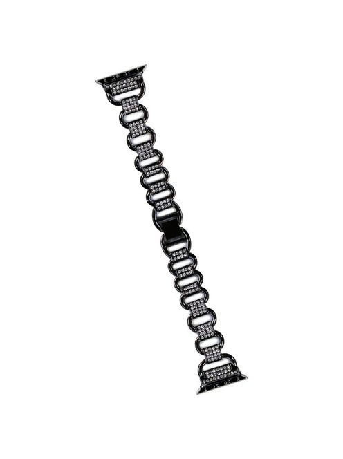 For Apple Watch Series 10 46mm / Ultra 2 Ultra 49mm /  Series 9 8 7 45mm / 6 5 4 SE (2023) SE (2022) SE 44mm / 3 2 1 42mm AW Metal Watch Strap Rhinestone Decor Hollow Watchband - Black