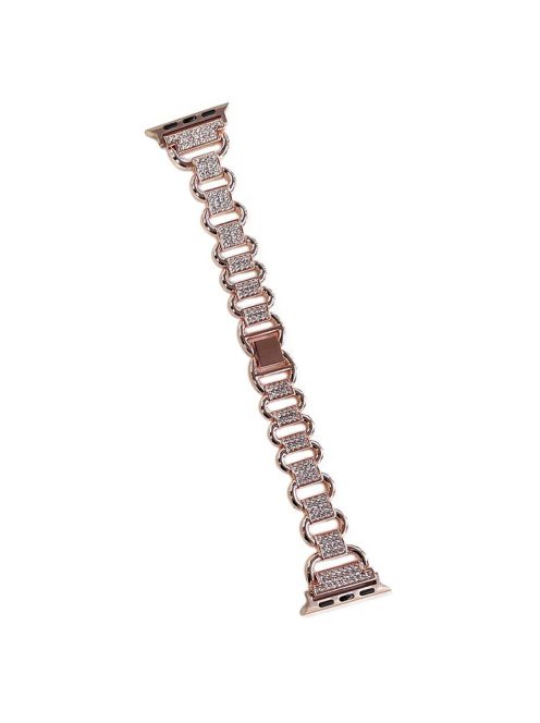 For Apple Watch Series 10 46mm / Ultra 2 Ultra 49mm /  Series 9 8 7 45mm / 6 5 4 SE (2023) SE (2022) SE 44mm / 3 2 1 42mm AW Metal Watch Strap Rhinestone Decor Hollow Watchband - Rose Gold