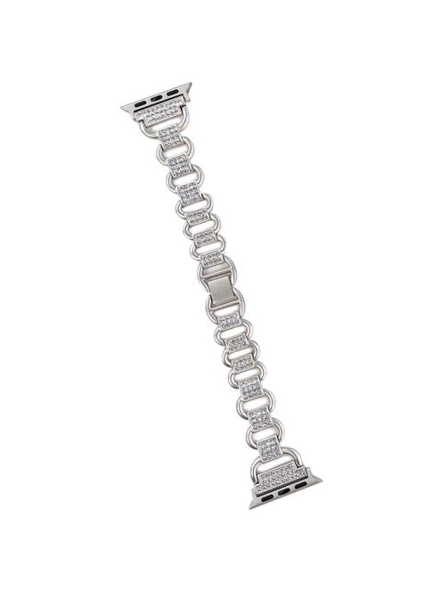 For Apple Watch Series 10 46mm / Ultra 2 Ultra 49mm /  Series 9 8 7 45mm / 6 5 4 SE (2023) SE (2022) SE 44mm / 3 2 1 42mm AW Metal Watch Strap Rhinestone Decor Hollow Watchband - Silver