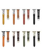 For Apple Watch Series 10 46mm / Ultra 2 Ultra 49mm /  Series 9 8 7 45mm / 6 5 4 SE (2023) SE (2022) SE 44mm / 3 2 1 42mm AW Watch Strap Chain Hole Genuine Cow Leather Band - Orange+Black Buckle