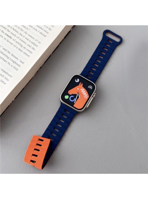 For Apple Watch Series 10 46mm / Ultra 2 Ultra 49mm /  Series 9 8 7 45mm / 6 5 4 SE (2023) SE (2022) SE 44mm / 3 2 1 42mm Bands Magnetic Watch Strap - Dark Blue+Orange