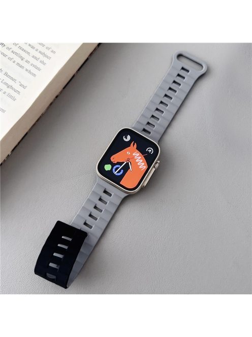 For Apple Watch Series 10 46mm / Ultra 2 Ultra 49mm /  Series 9 8 7 45mm / 6 5 4 SE (2023) SE (2022) SE 44mm / 3 2 1 42mm Bands Magnetic Watch Strap - Grey+Black