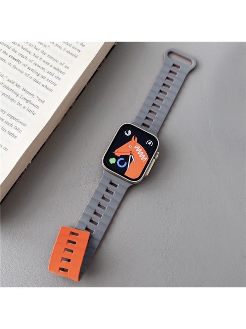 For Apple Watch Series 10 46mm / Ultra 2 Ultra 49mm /  Series 9 8 7 45mm / 6 5 4 SE (2023) SE (2022) SE 44mm / 3 2 1 42mm Bands Magnetic Watch Strap - Grey+Orange