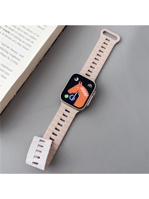 For Apple Watch Series 10 46mm / Ultra 2 Ultra 49mm /  Series 9 8 7 45mm / 6 5 4 SE (2023) SE (2022) SE 44mm / 3 2 1 42mm Bands Magnetic Watch Strap - Light Pink+White