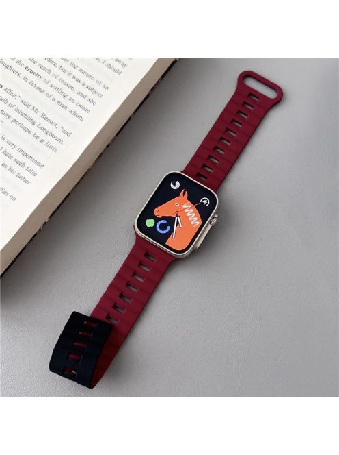 For Apple Watch Series 10 46mm / Ultra 2 Ultra 49mm /  Series 9 8 7 45mm / 6 5 4 SE (2023) SE (2022) SE 44mm / 3 2 1 42mm Bands Magnetic Watch Strap - Wine Red+Black