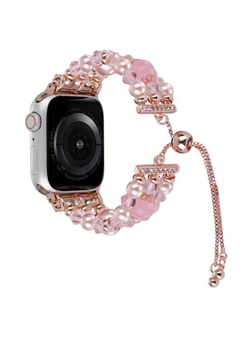 For Apple Watch Series 10 46mm / Ultra 2 Ultra 49mm /  Series 9 8 7 45mm / 6 5 4 SE (2023) SE (2022) SE 44mm / 3 2 1 42mm Beads Watch Band Adjustable Bracelet - Pink