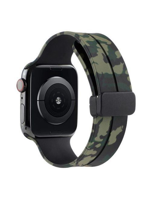 For Apple Watch Series 10 46mm / Ultra 2 Ultra 49mm /  Series 9 8 7 45mm / 6 5 4 SE (2023) SE (2022) SE 44mm / 3 2 1 42mm Camouflage Silicone Magnetic Buckle Strap - Army Green